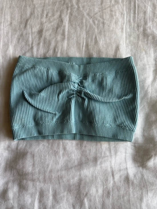 American Eagle Outfitters Tops - American Eagle Outfitters Light Teal Ribbed Strapless Crop Top